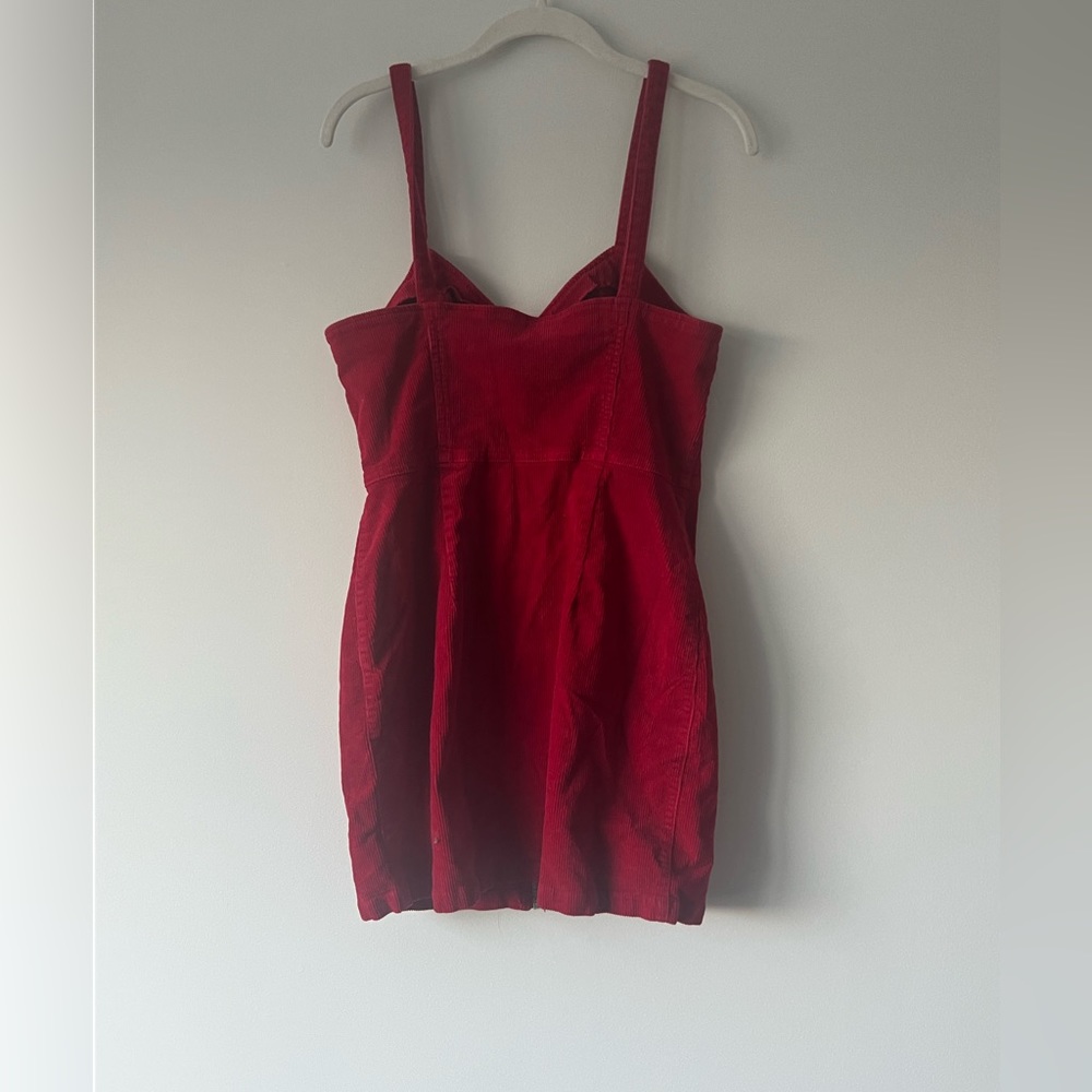 Red corduroy pinafore dress